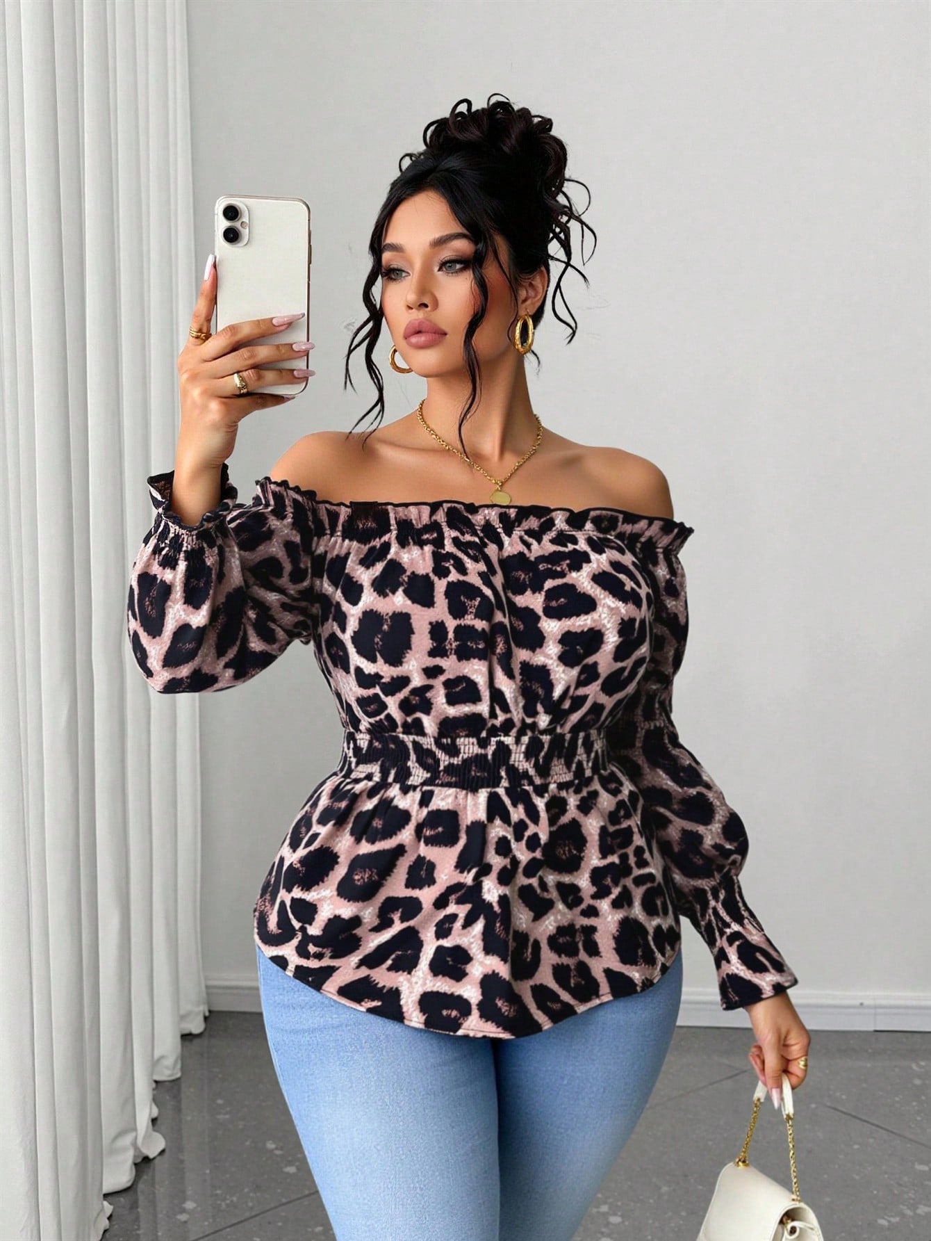 Plus Size Women Leopard Print  - đánh giá và giá Blouse Off Shoulder