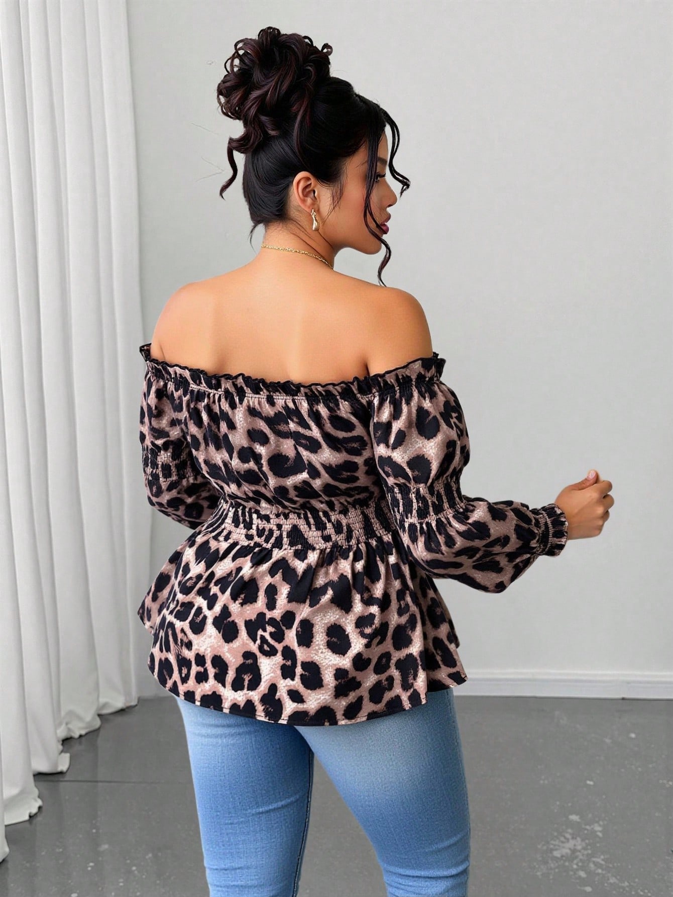 Plus Size Women Leopard Print  - đánh giá và giá Blouse Off Shoulder