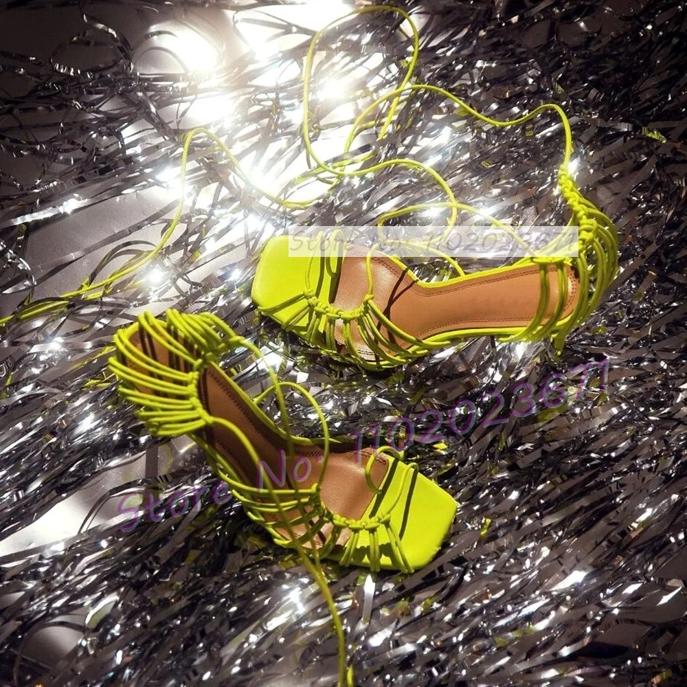 Chic Corded Lace-up Caged Sand - đánh giá và giá Sandal Strappy Heeled