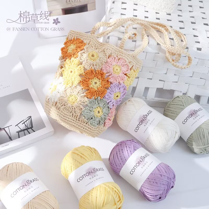 50g Cotton Grass Yarn Raffia S - đánh giá và giá Crochet Bag Raffia