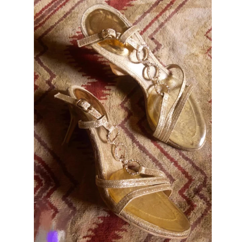 Gold Strappy Rhinestone Slingb - đánh giá và giá Sandal Strappy Heeled