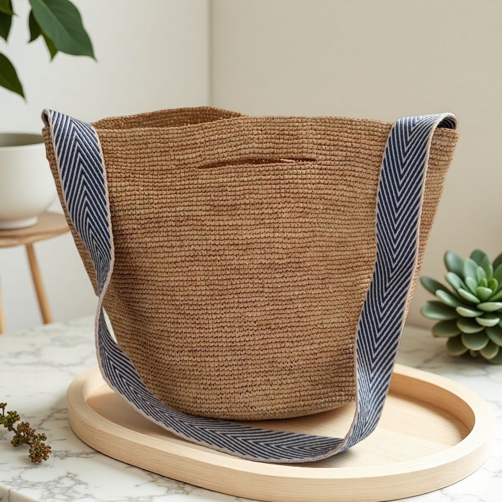 New Raffia Rainbow Bucket Bag  - đánh giá và giá Crochet Bag Raffia
