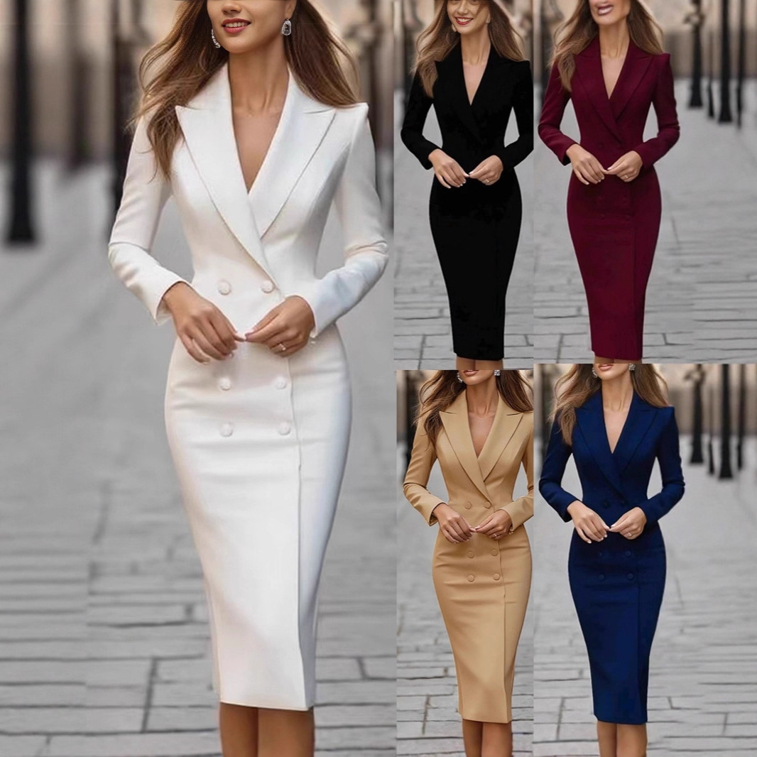 Pure Color Slim Double Breaste - đánh giá và giá Linen Dress Wrap